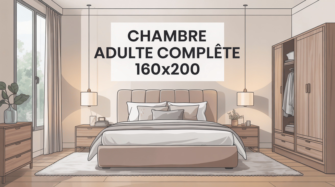 image chambre adulte complete 160x200 moderne avec lit armoire et chevets