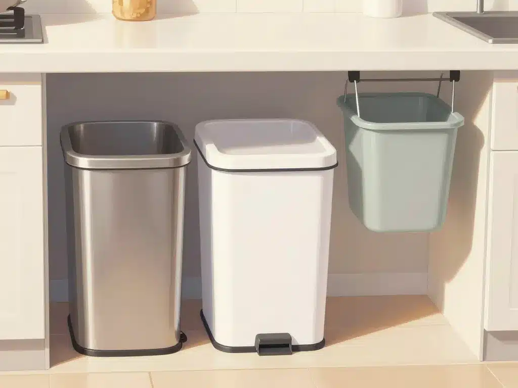 différents modèles poubelle pour plan de travail présentés sur un plan