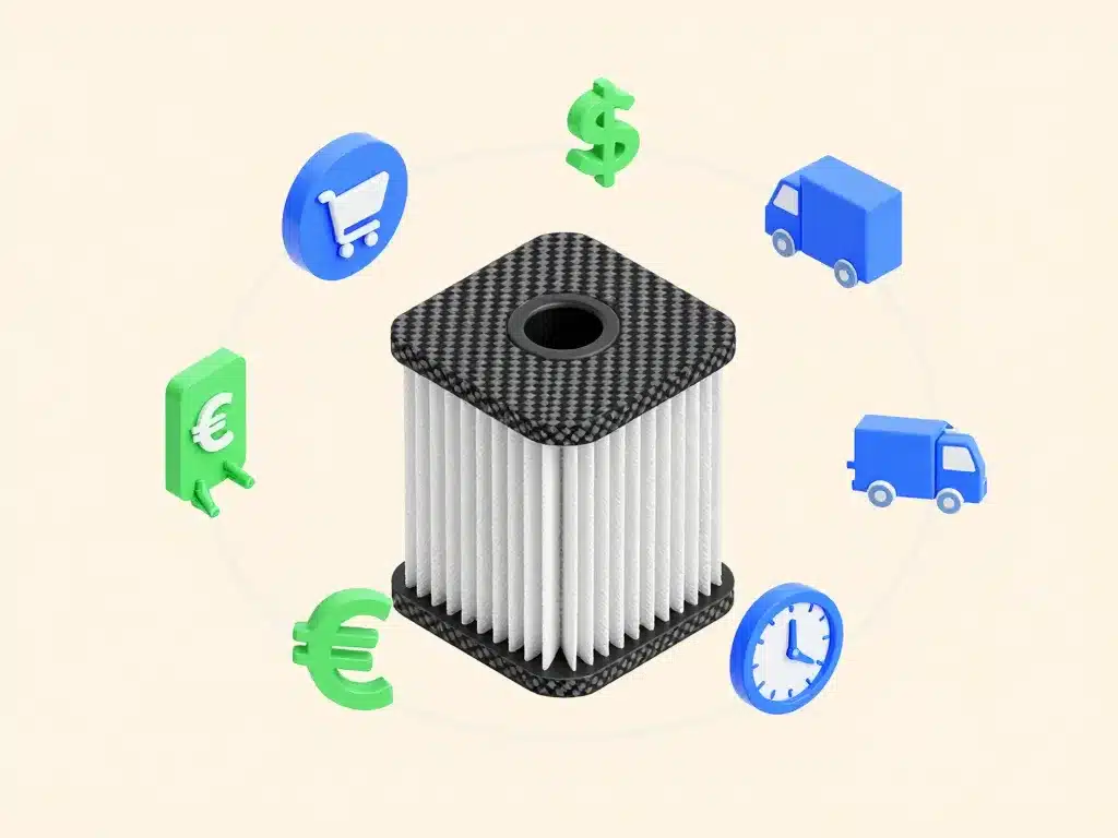 Coût remplacement filtre coco : schéma avec filtre charbon et icônes frais