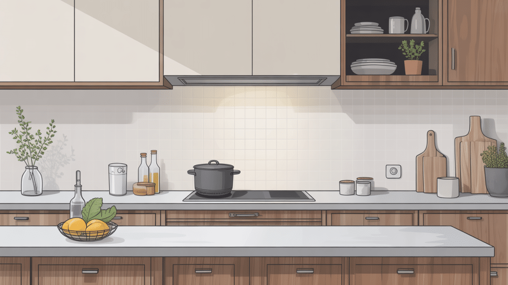 hotte aspirante sur plan de travail intégrée cuisine moderne