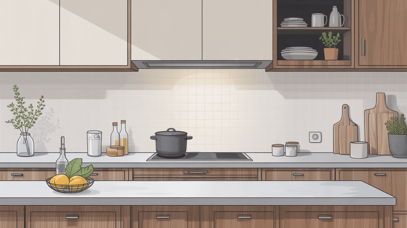 hotte aspirante sur plan de travail intégrée cuisine moderne