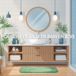 poubelle de salle de bain en bois élégante au centre d'une salle de bain zen