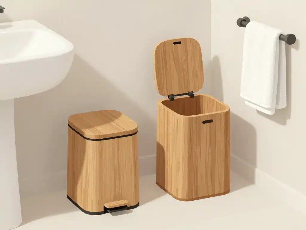 poubelle de salle de bain en bois à pédale et couvercle design
