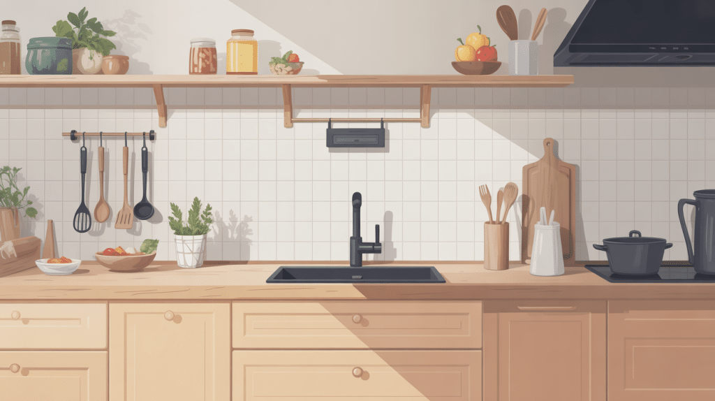 illustration poubelle pour plan de travail intégrée propre et organisée