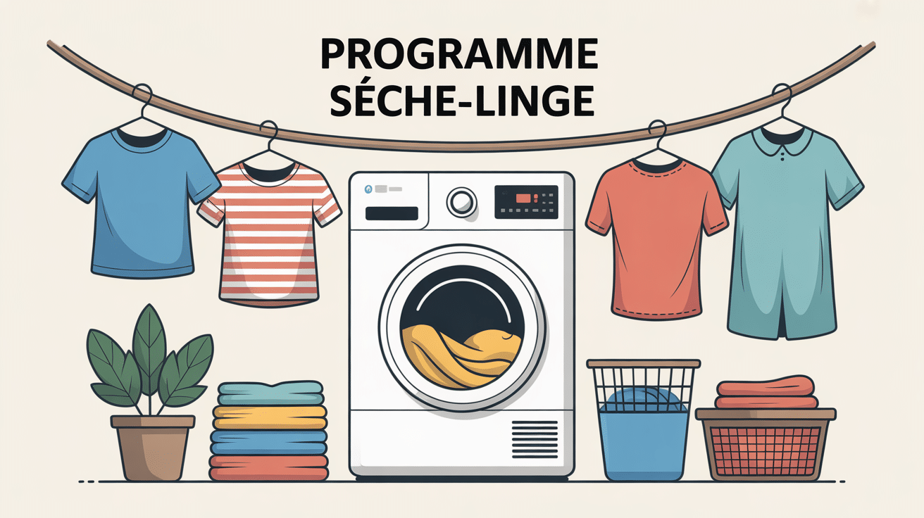 seche linge programme, illustration sélection textile