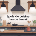 Spot cuisine plan de travail bien éclairé vue du dessus
