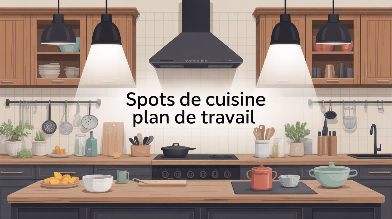 Spot cuisine plan de travail bien éclairé vue du dessus
