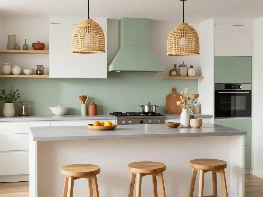 styles déco cuisine blanche plan de travail gris avec couleurs