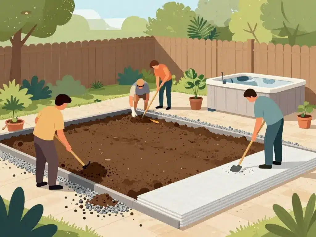 préparation du sol sur quoi poser un spa extérieur gravier géotextile