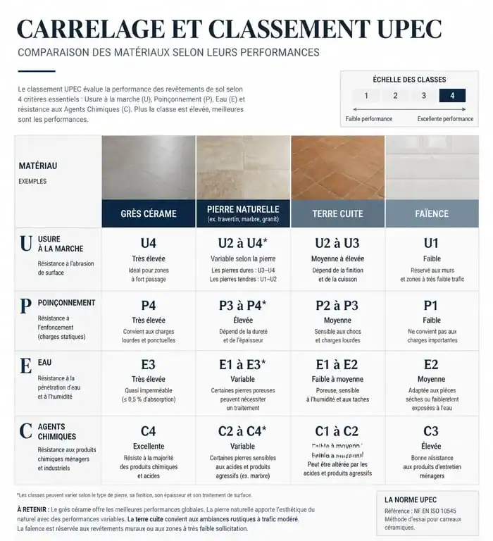 Comparatif des matériaux de carrelage pour réussir sa rénovation selon le classement UPEC