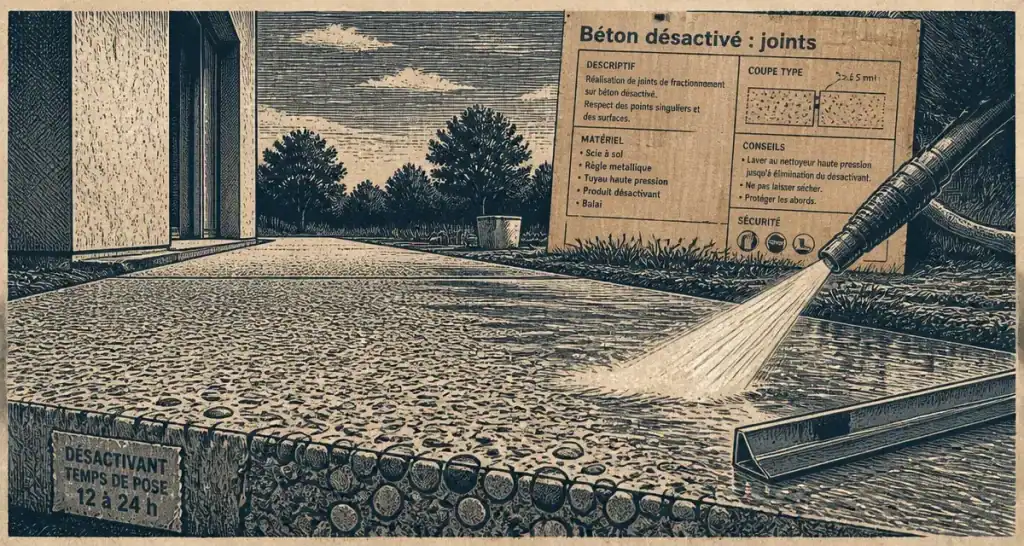 Béton désactivé : inconvénients visibles après lavage haute pression sur chantier