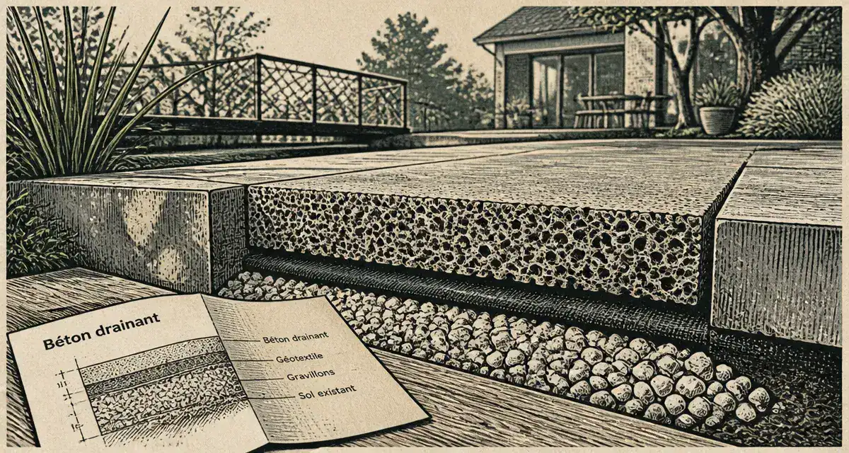 Béton drainant pour allée sans flaques, coupe au sol