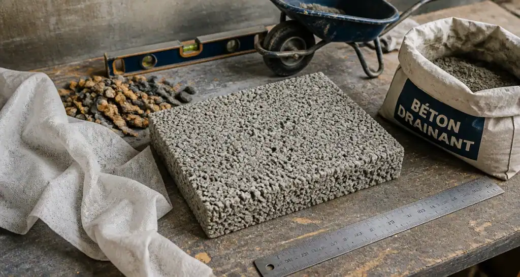 Béton drainant prix m2 : échantillon, gravier et géotextile pour chiffrer le coût au m²