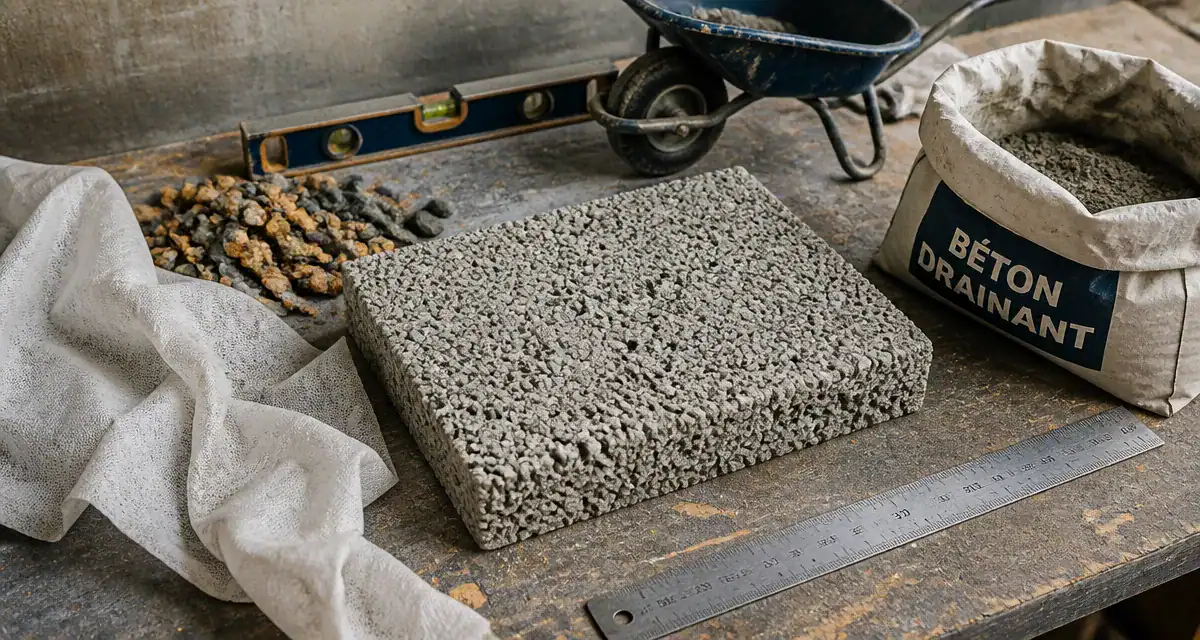 Béton drainant prix m2 : échantillon, gravier et géotextile pour chiffrer le coût au m²