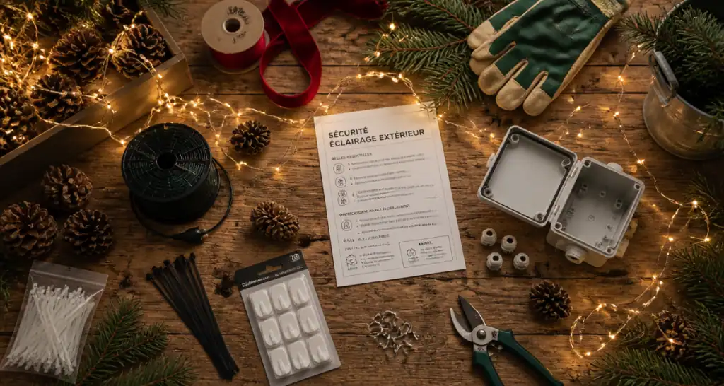 decoration noel exterieur table guirlandes outils
