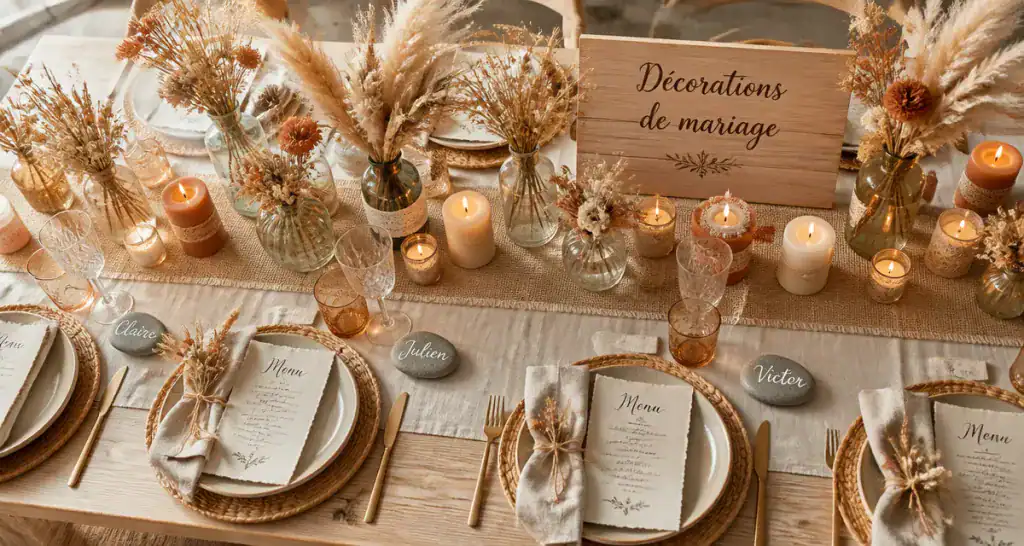 Decos de mariage table bohème chic