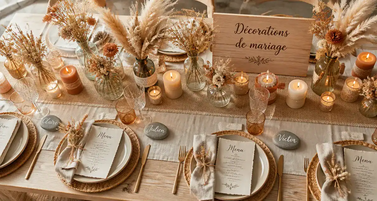 Decos de mariage table bohème chic
