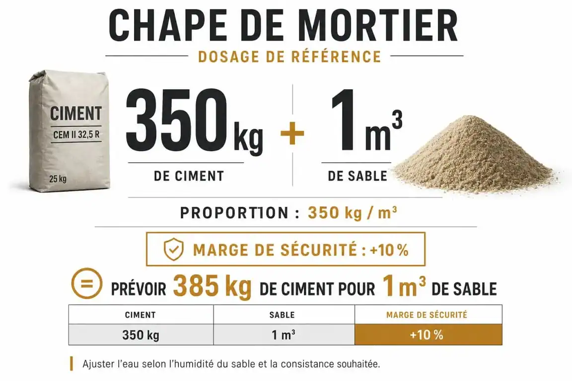 Infographie des dosages et calcul pour une chape de mortier