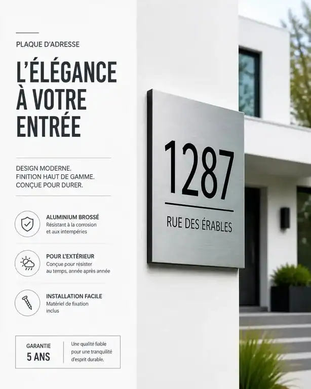 Exemple de numéro de maison design en aluminium sur une façade moderne