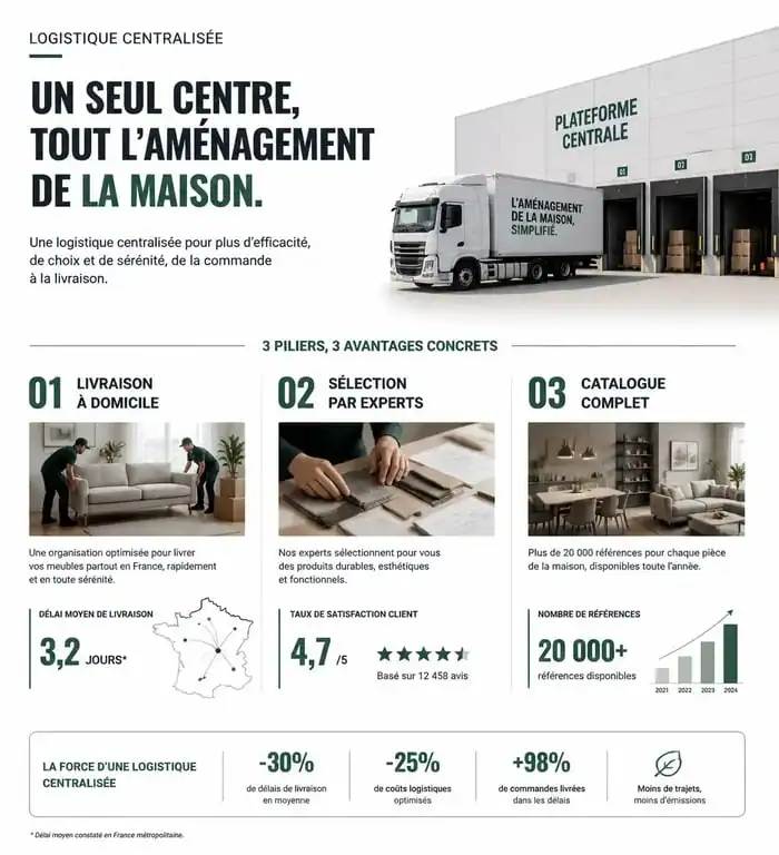Infographie sur les avantages d'une logistique centralisée pour mon aménagement maison