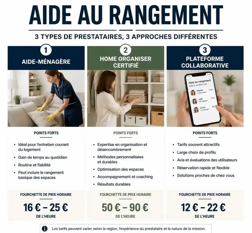 Comparatif des services d'aide au rangement maison : aide-ménagère, home organiser et plateforme collaborative