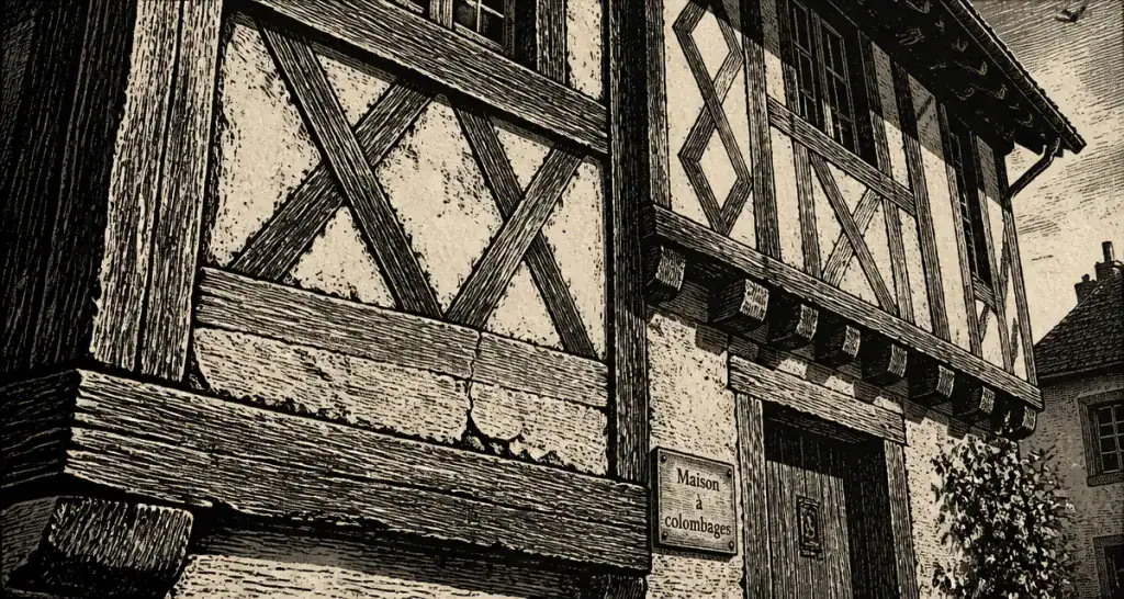 façade colombage maison vue détails bois torchis
