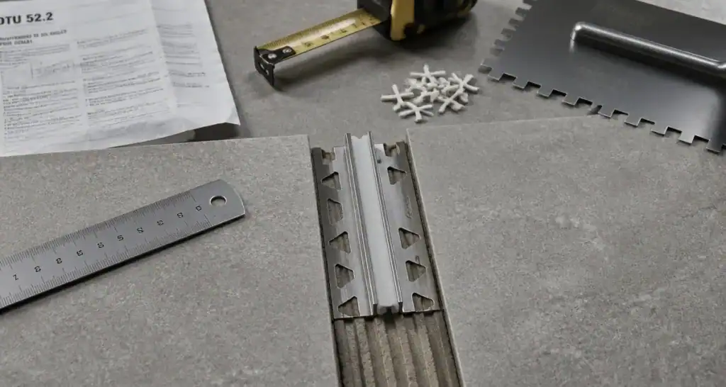 Joint dilatation carrelage entre carreaux, seuil de pose et mastic anti-fissure