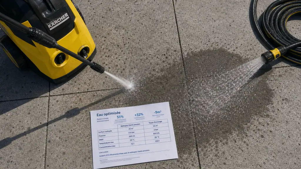 Karcher consommation eau : nettoyeur haute pression et tuyau d’arrosage, comparaison de l’eau utilisée