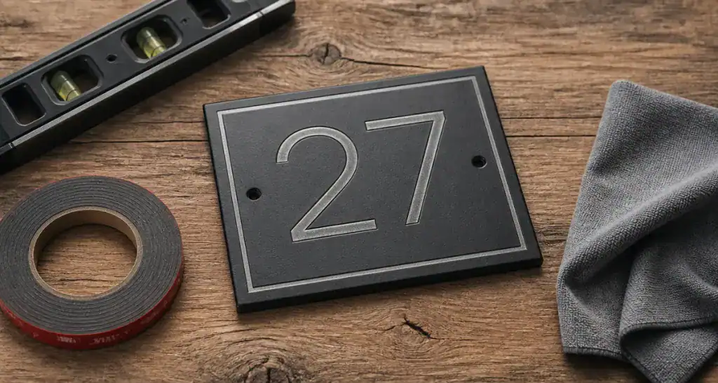 numero de maison design plaque aluminium sur table bois
