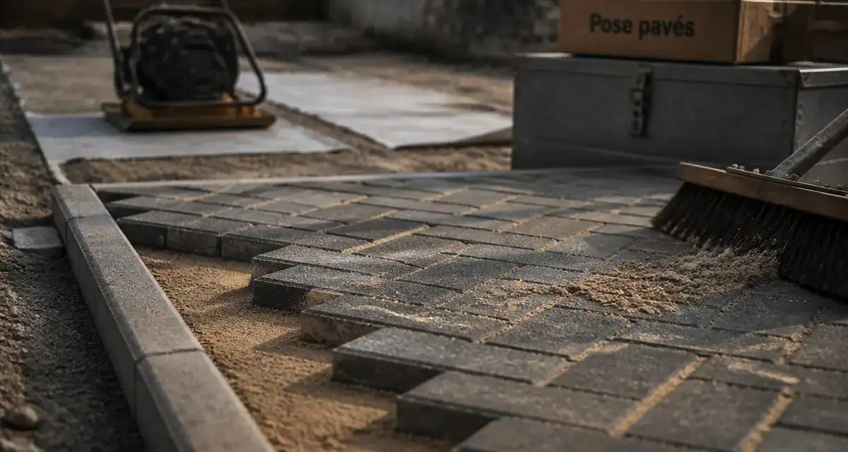 Pavé autobloquant pose : lit de sable et calepinage