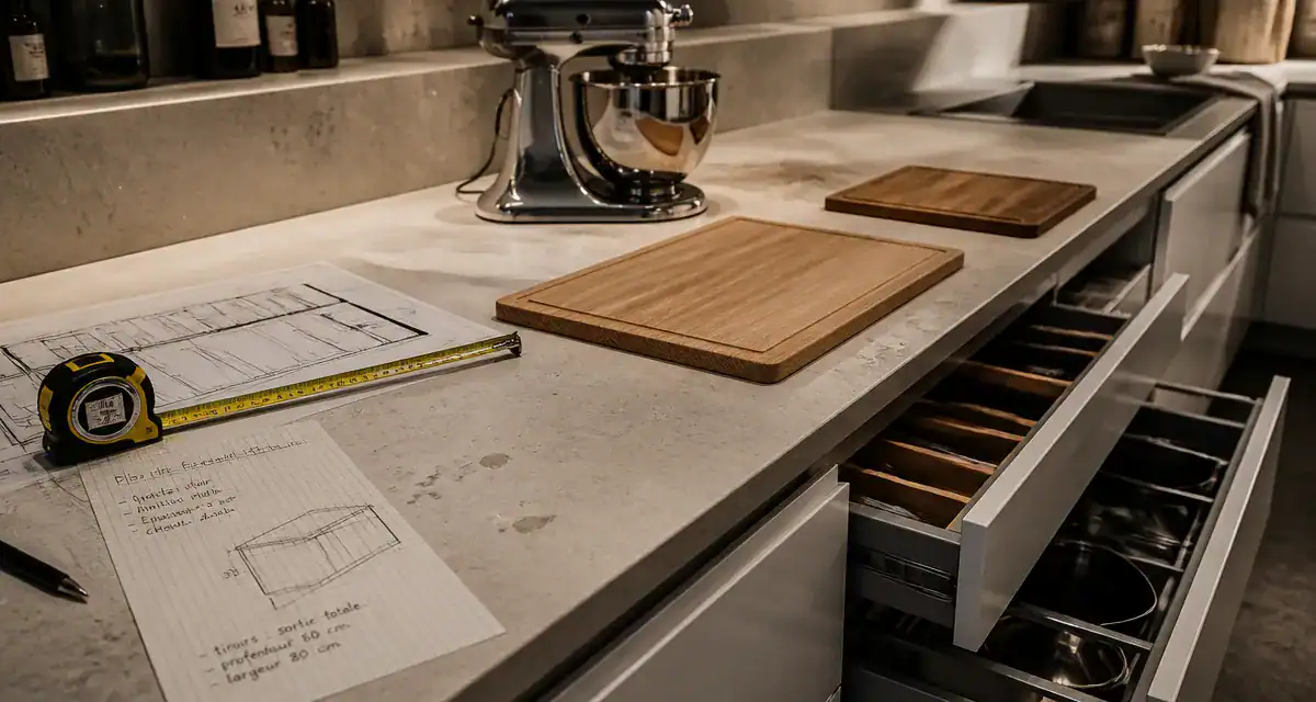 Plan de travail 80 cm de profondeur pour optimiser la cuisine, vue cuisine moderne