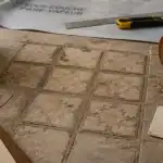Poser du lino sur carrelage : carrelage préparé, mortier et outil de pose