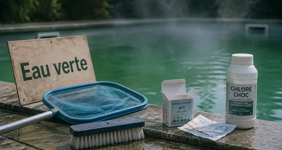 Produit miracle eau verte piscine : chlore choc, eau verte trouble
