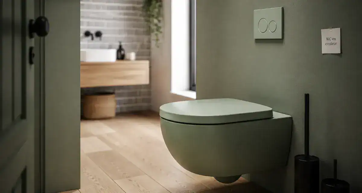 Toilette colorée vert sauge, WC moderne