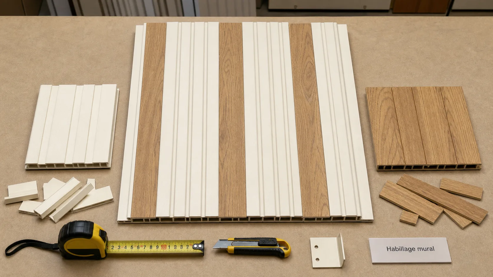 Habillage mur intérieur : panneau décoratif, PVC et parement bois chêne