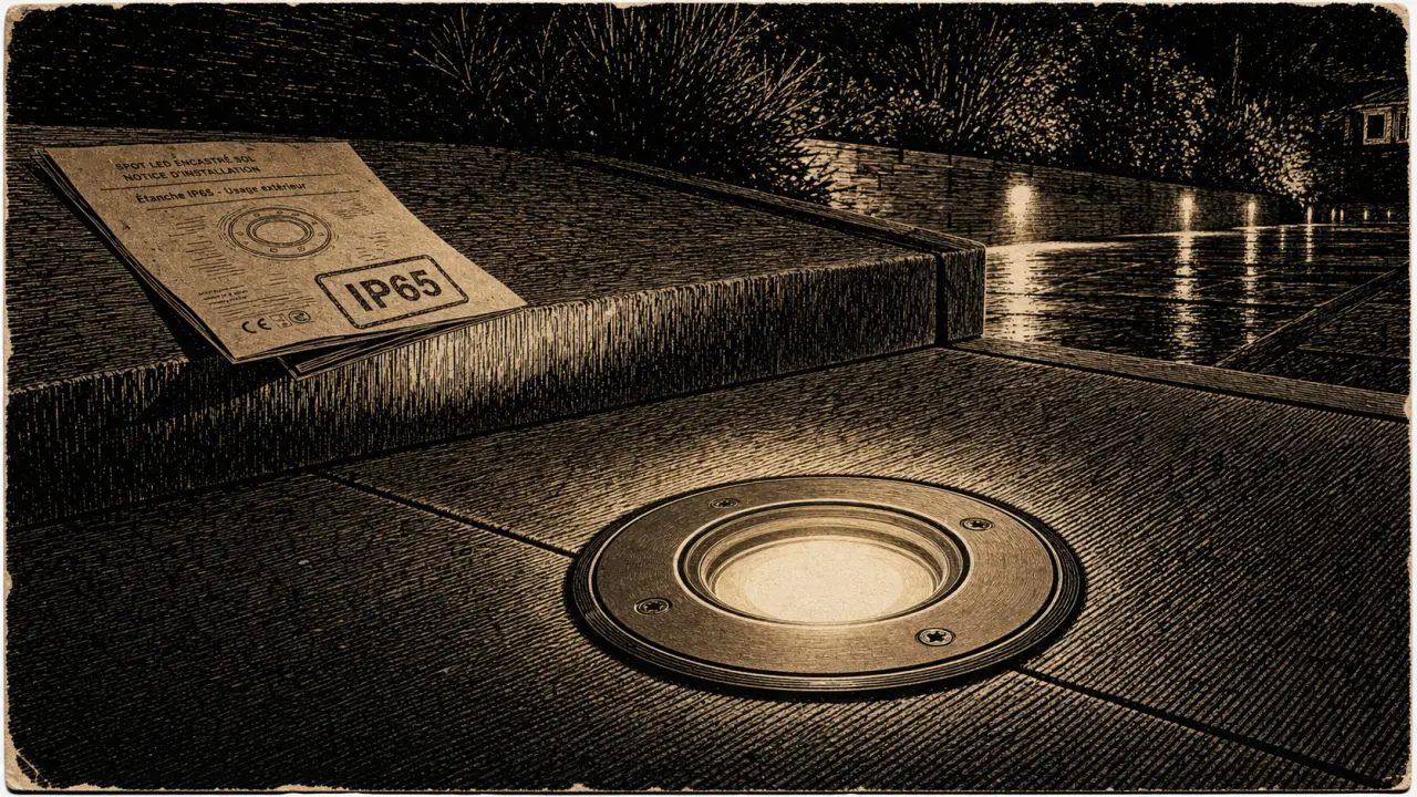 Spot à encastrer extérieur IP65 en terrasse nocturne