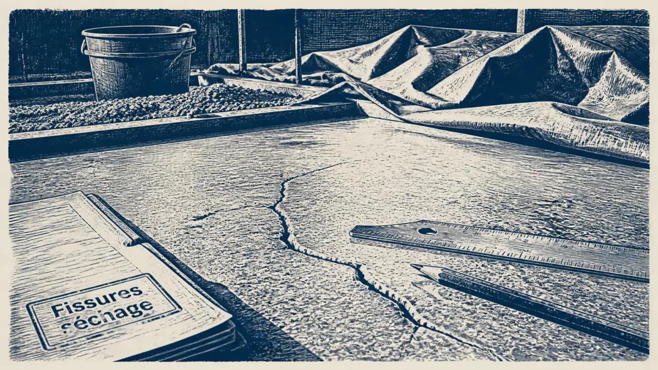 Dalle béton qui fissure au séchage : microfissures visibles de retrait