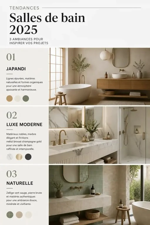 Inspirations tendances salle de bain 2025 : styles Japandi, Luxe Moderne et Naturel
