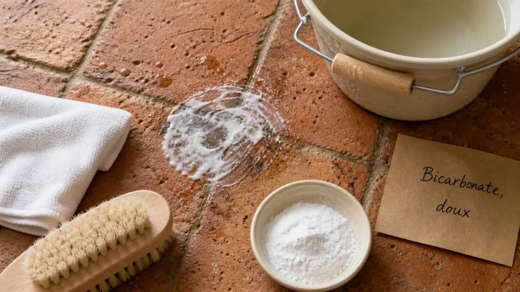 Nettoyer des tomettes avec du bicarbonate de soude sans les détremper