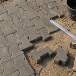 Pavé autobloquant 6 cm et 8 cm sur chantier, matériau béton