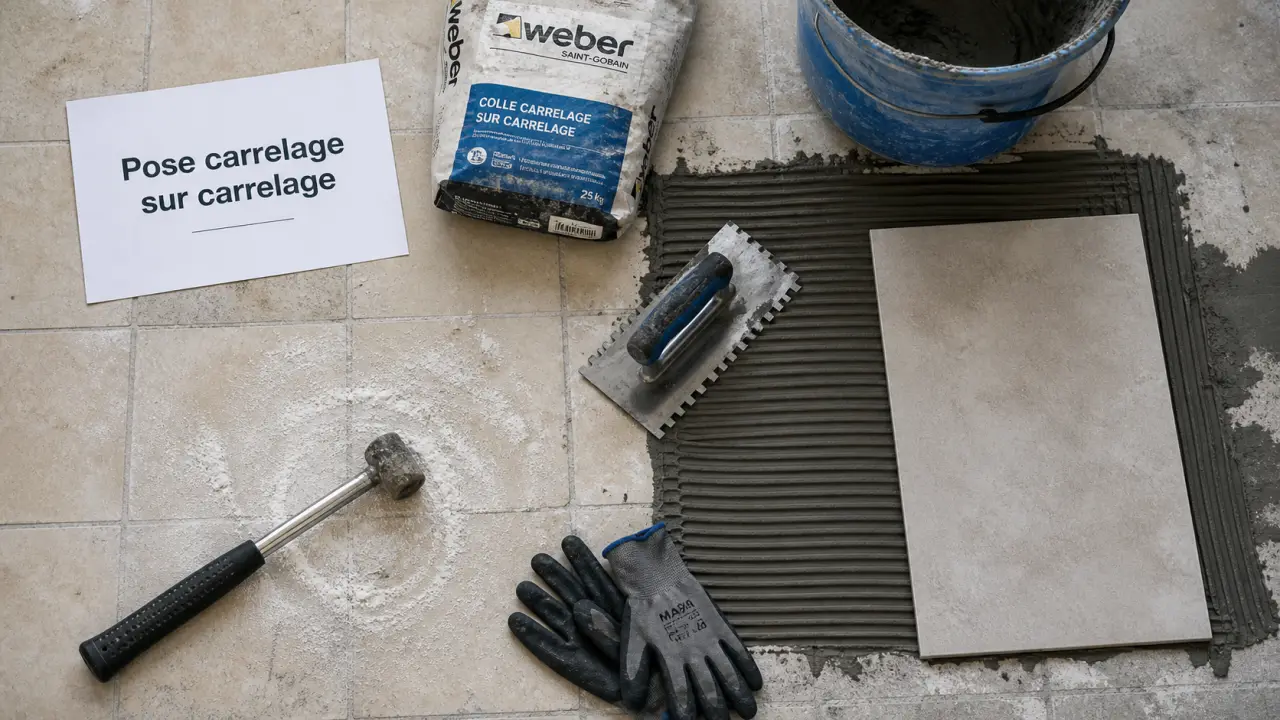 Pose carrelage sur carrelage : ancien carrelage poncé et collé