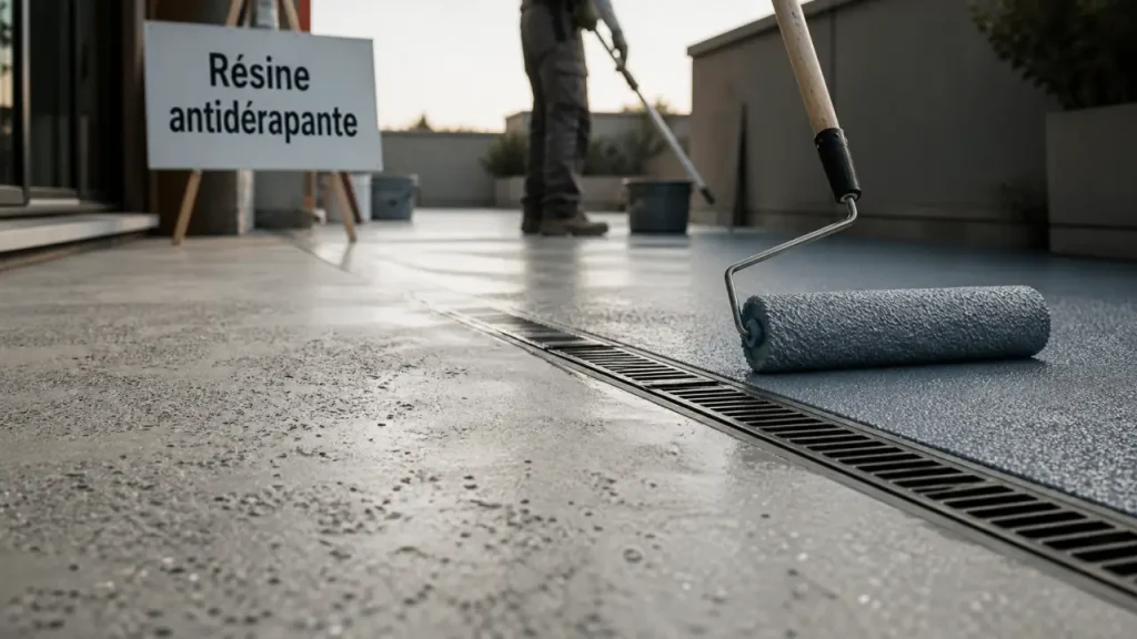 Sol résine extérieur : le mauvais choix qui jaunit, glisse ou retient l’eau