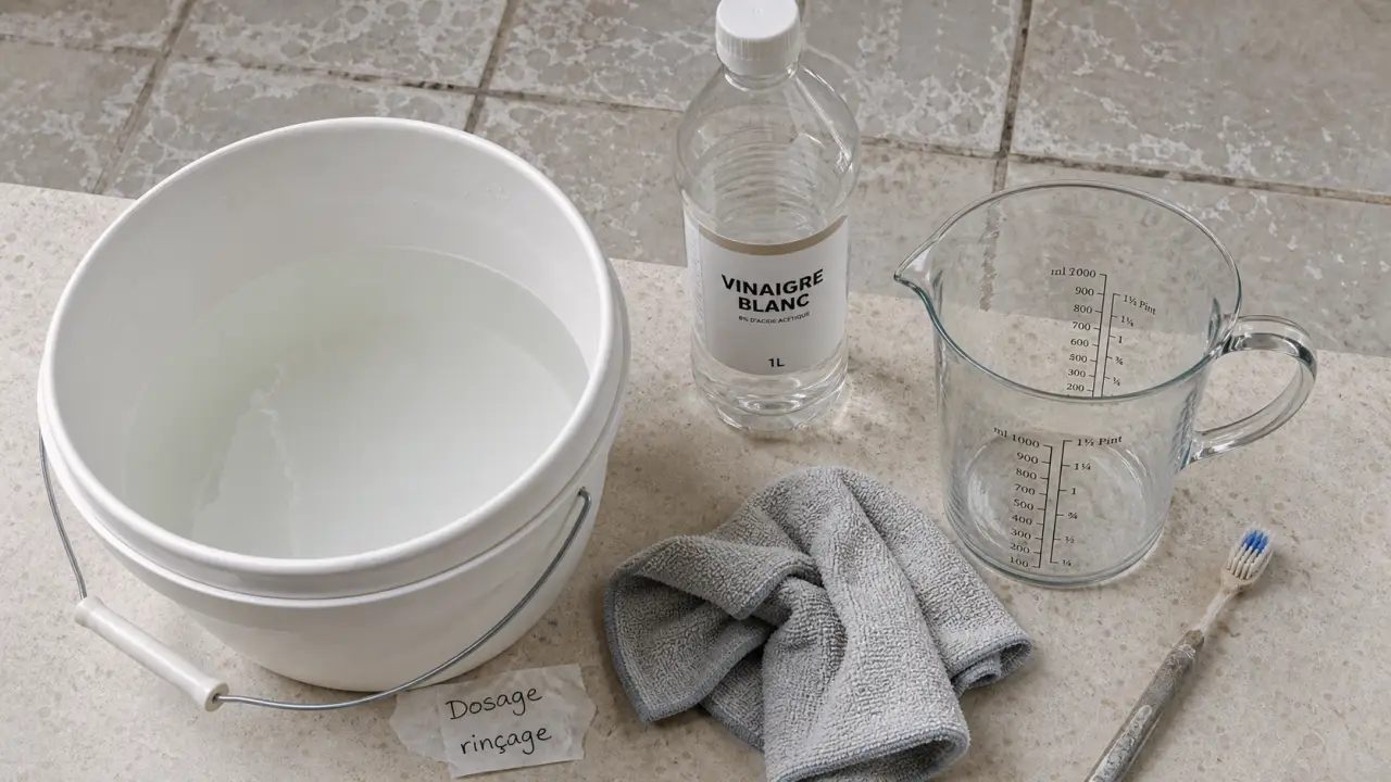 Vinaigre blanc et carrelage : dosage sans traces sur sol carrelé