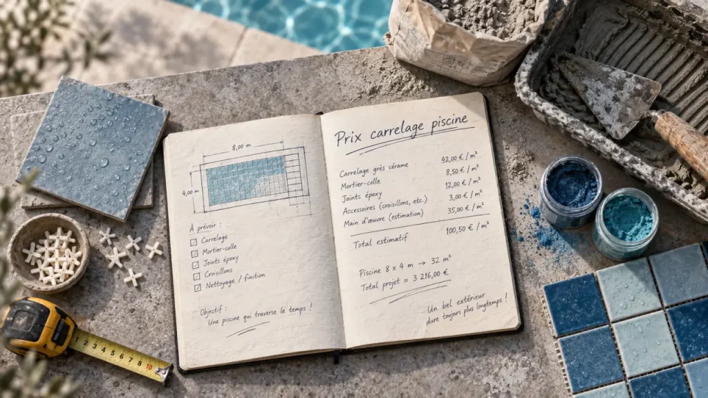 Carrelage de piscine : 100 à 220 € par m² posé, hors certains travaux annexes