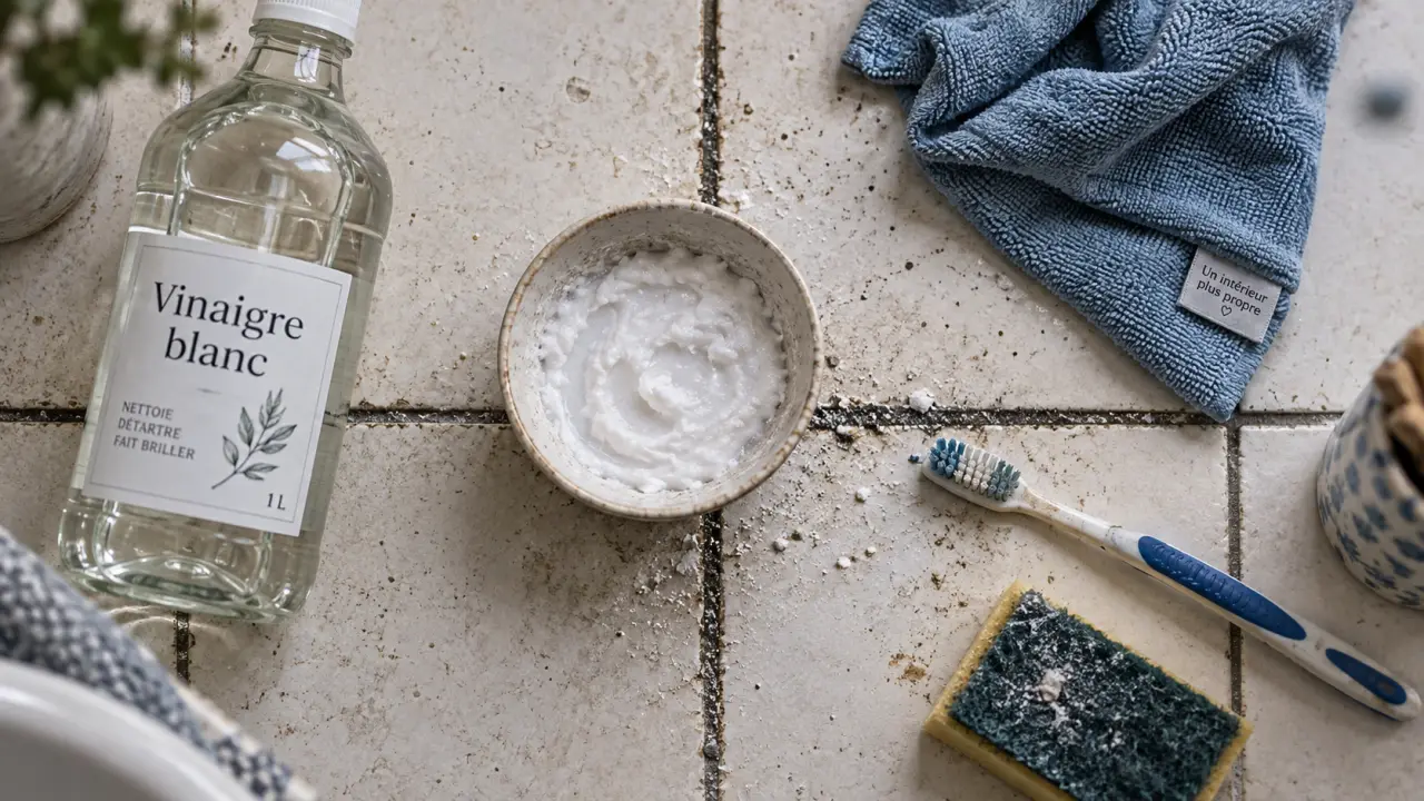 Comment nettoyer les joints de carrelage noircis avec bicarbonate et vinaigre, avant produits puissants