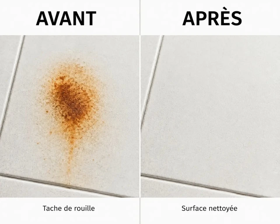 Comment enlever de la rouille sur du carrelage : avant et après sur un carreau nettoyé