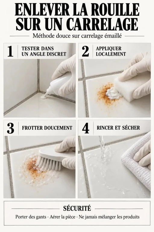 Comment enlever de la rouille sur un carrelage : étapes du test au rinçage