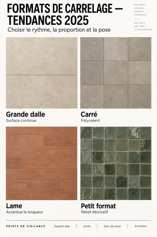 Formats de carrelage tendance 2025 et effets visuels selon la pièce