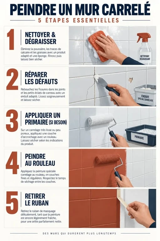 Étapes pour appliquer une peinture mur carrelage dans une salle de bains