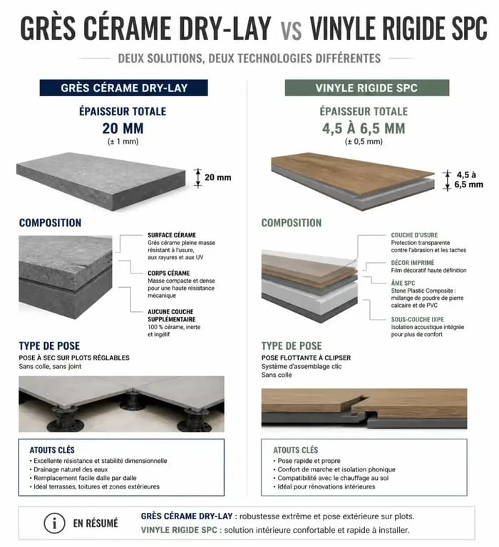 Comparatif technique entre carrelage clipsable grès cérame et vinyle SPC pour votre projet de rénovation